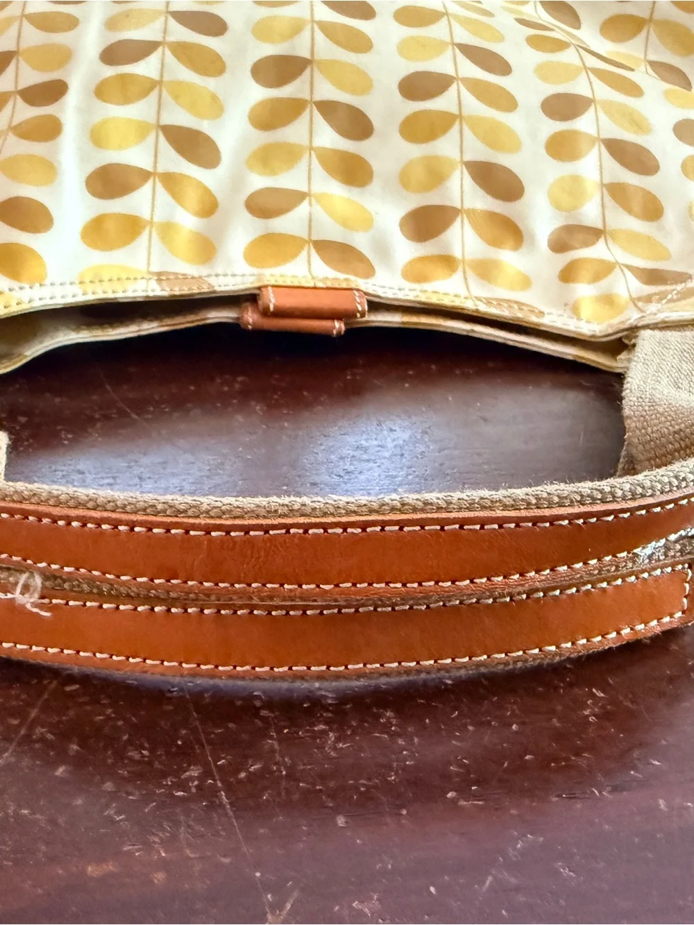 Orla Kiely Yellow and Tan Leaf-Print Hobo Bag. Shoulder bag